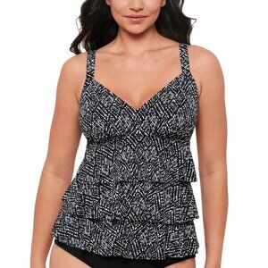 NWT Swim Solutions Triple Tier Tankini Swimsuit Top 806832 Black / White 18